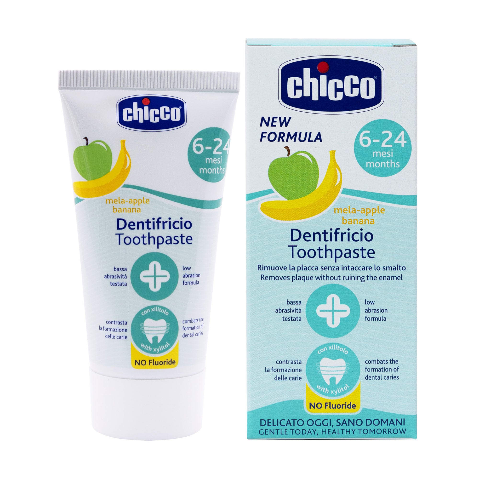 Уцінка! Дитяча зубна паста Chicco Dentifricio Toothpaste Яблуко та банан, 6+ міс, 50 мл